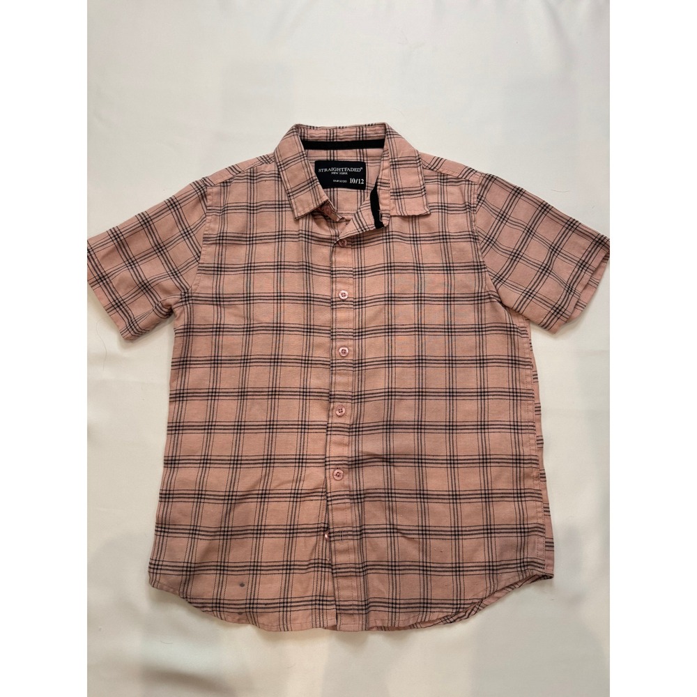 Straight Faded Button Down‎ Boys 10/12 Pink Plaid Good Short Sleeve Shirt